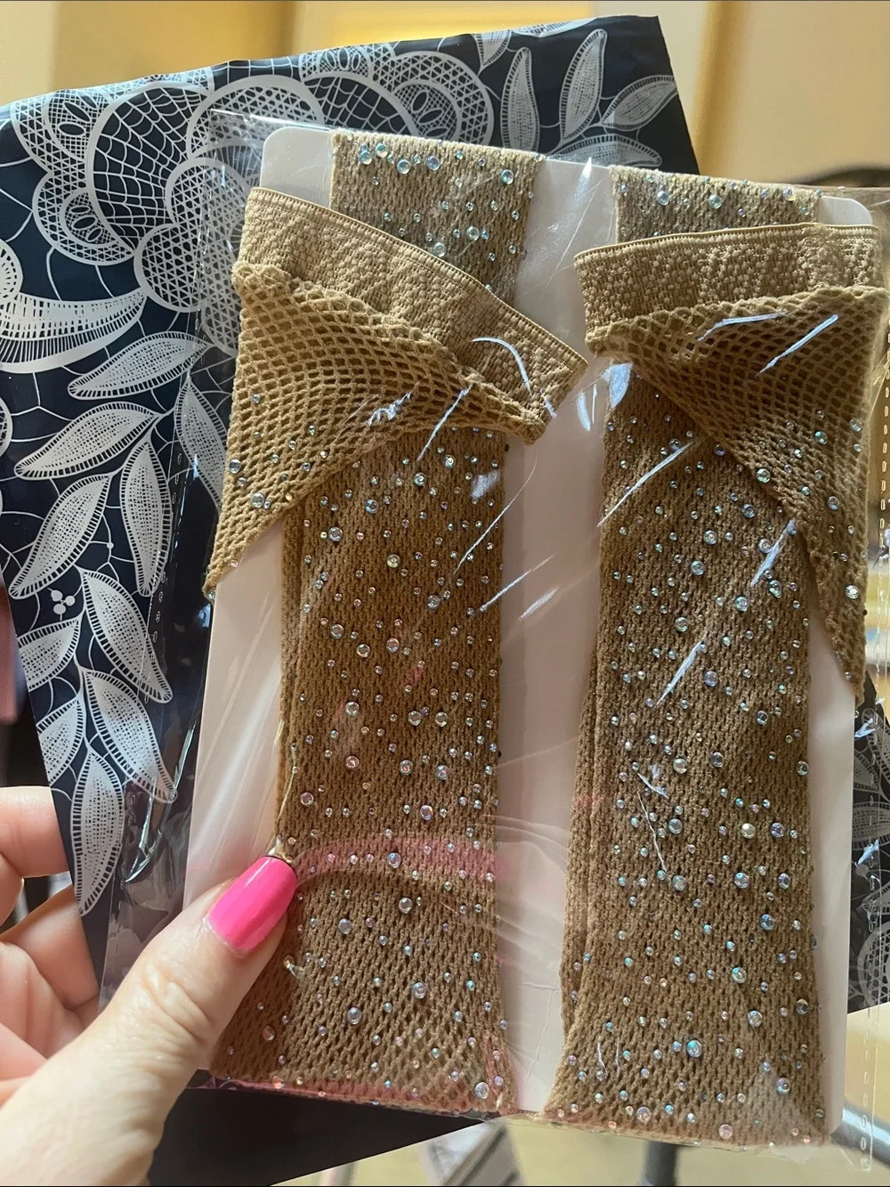 Sparkle Rhinestone Fishnet Tights — Nude
